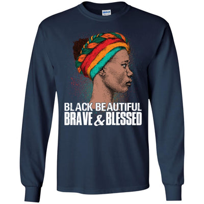 BigProStore Black Beautiful Brave And Blessed T-Shirt For Afro Girl Melanin Women G240 Gildan LS Ultra Cotton T-Shirt / Navy / S T-shirt