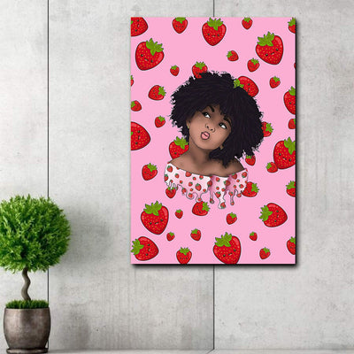 BigProStore African American Canvass Black Chibi Girl And Strawberry African Art Decor Canvas