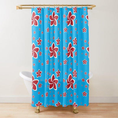 BigProStore Plumeria Shower Curtain Blue Red Plumeria Flower Polyester Waterproof Bathroom Accessories 3 Sizes Plumeria Shower Curtain / Small (165x180cm | 65x72in) Plumeria Shower Curtain