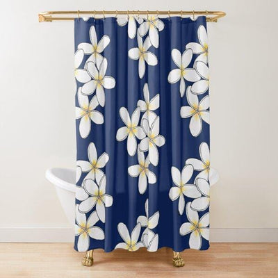 BigProStore Plumeria Bathroom Shower Curtains Dark Blue White Plumeria Shower Curtain Polyester Waterproof Bathroom Curtain 3 Sizes Plumeria Shower Curtain / Small (165x180cm | 65x72in) Plumeria Shower Curtain