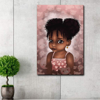 BigProStore African Art Canvas Dark Skin Girl Cute Chibi African Art Decor Canvas