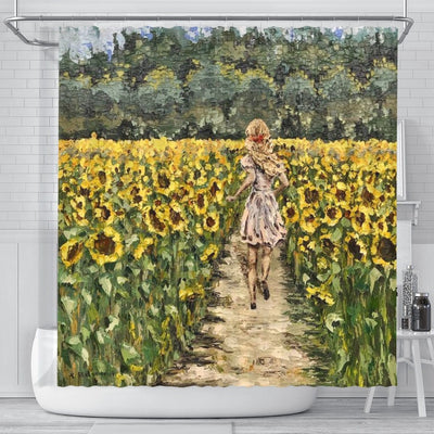 BigProStore Sunny Flower Shower Curtains Field Of Sunflower And Bathroom Curtain Decor Sunflower Shower Curtain