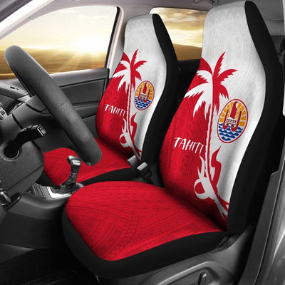 BigProStore Tahiti Polynesian Car Seat Covers - Tahiti Flag Coconut Tree BPS4 1ST Set Of 2 / Universal Fit / Red CAR SEAT COVERS