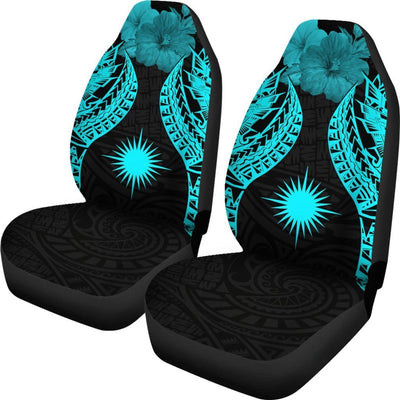 BigProStore Marshall Islands Polynesian Car Seat Covers Pride Seal And Hibiscus Neon Blue BPS39 Set Of 2 / Universal Fit / Blue CAR SEAT COVERS