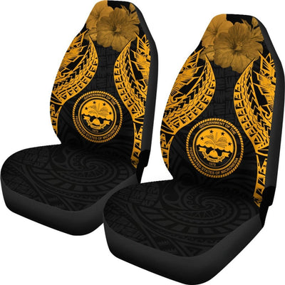 BigProStore Federated States Of Micronesia Polynesian Car Seat Covers Pride Seal And Hibiscus Gold BPS39 Set Of 2 / Universal Fit / Gold CAR SEAT COVERS