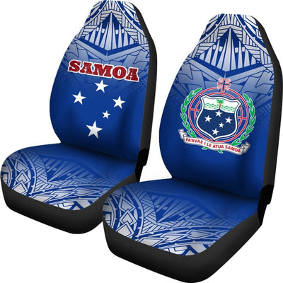 BigProStore Samoa Car Seat Covers - Samoa Flag Coat Of Arms Polynesian Tattoo Fog Blue BPS09 Set Of 2 / Universal Fit / blue CAR SEAT COVERS