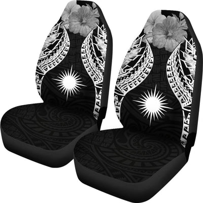 BigProStore Marshall Islands Polynesian Car Seat Covers Pride Seal And Hibiscus Black BPS39 Set Of 2 / Universal Fit / Black CAR SEAT COVERS