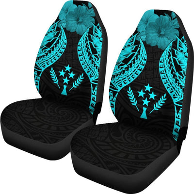 BigProStore Kosrae Polynesian Car Seat Covers Pride Seal And Hibiscus Neon Blue BPS39 Set Of 2 / Universal Fit / Blue CAR SEAT COVERS