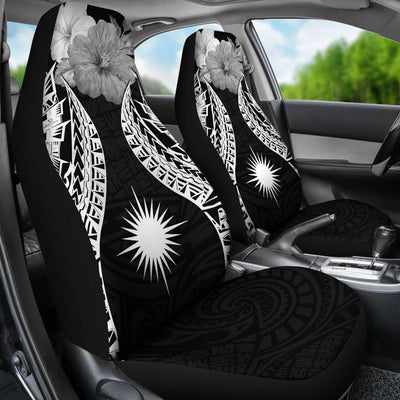 BigProStore Marshall Islands Polynesian Car Seat Covers Pride Seal And Hibiscus Black BPS39 Set Of 2 / Universal Fit / Black CAR SEAT COVERS