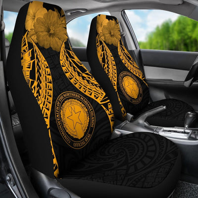 BigProStore Northern Mariana Islands Polynesian Car Seat Covers Pride Seal And Hibiscus Gold BPS39 Set Of 2 / Universal Fit / Gold CAR SEAT COVERS