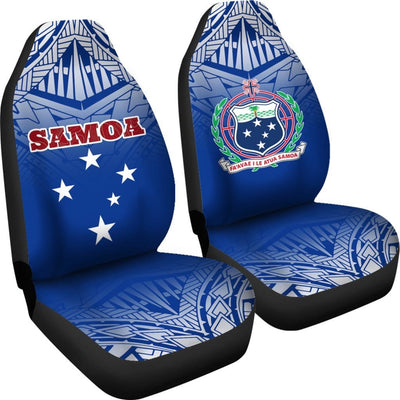 BigProStore Samoa Car Seat Covers - Samoa Flag Coat Of Arms Polynesian Tattoo Fog Blue BPS09 Set Of 2 / Universal Fit / blue CAR SEAT COVERS