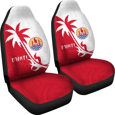 BigProStore Tahiti Polynesian Car Seat Covers - Tahiti Flag Coconut Tree BPS4 1ST Set Of 2 / Universal Fit / Red CAR SEAT COVERS