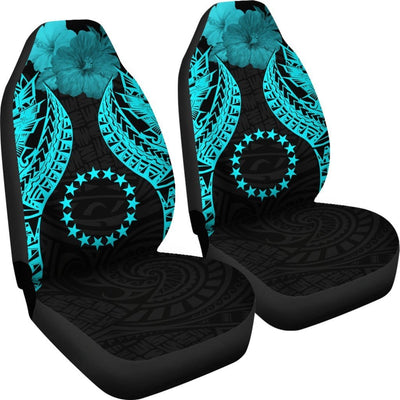BigProStore Cook islands Polynesian Car Seat Covers Pride Seal And Hibiscus Neon Blue BPS39 Set Of 2 / Universal Fit / Blue CAR SEAT COVERS
