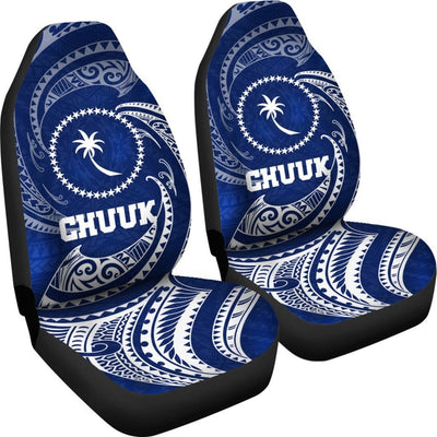 BigProStore Chuuk Micronesia Car Seat Covers - Blue Tribal Wave BPS12 Set Of 2 / Universal Fit / Blue CAR SEAT COVERS