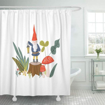 BigProStore Christmas Gnome Shower Curtain Gnome Woodland Polyester Shower Curtain Waterproof Bathroom Accessories 3 Sizes Gnome Shower Curtain / Small (165x180cm | 65x72in) Gnome Shower Curtain