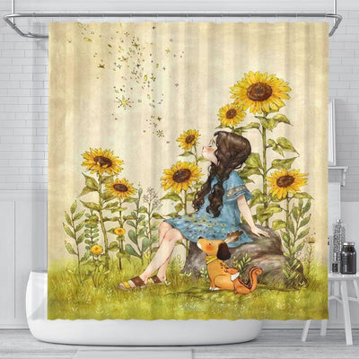BigProStore Sunny Flower Shower Curtains Growing Beautiful Bathroom Wall Home Decor Sunflower Shower Curtain