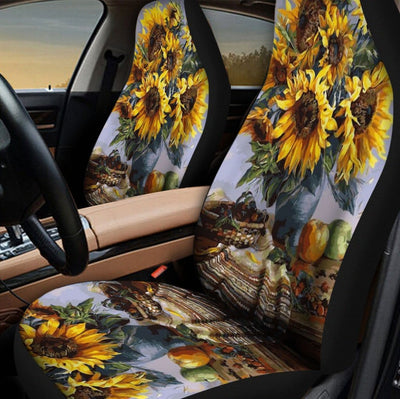 BigProStore Sunflower Seat Covers Happy Lovely Sunflower Automotive Seat Covers Universal Fit (Set of 2 Car Seat Covers Car Seat Cover