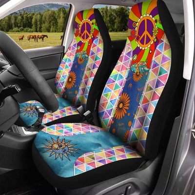 BigProStore Colorful Hippie Car Seat Covers Hippy Boho Peace Sign Patterns Universal Seat Covers Set Of 2 Car Seat Protectors Car Seat Covers