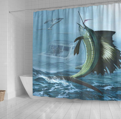 BigProStore Fishing Shower Curtain In The Storm Bathroom Accessories Fishing Shower Curtain