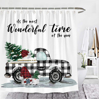 BigProStore Christmas Shower Curtain It_S The Most Wonderful Time Polyester Shower Curtain Waterproof Home Bath Decor 3 Sizes Gnome Shower Curtain / Small (165x180cm | 65x72in) Gnome Shower Curtain