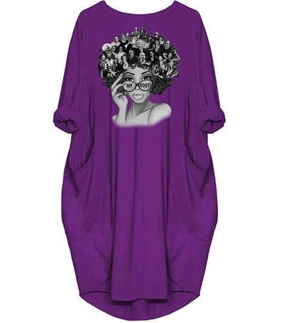 BigProStore African Women Dresses My Roots Shirts Famous African Americans Leaders Afrocentric Design Melanin Long Sleeve Women Dress Black History Gift Ideas Purple / S (4-6 US)(8 UK) Women Dress