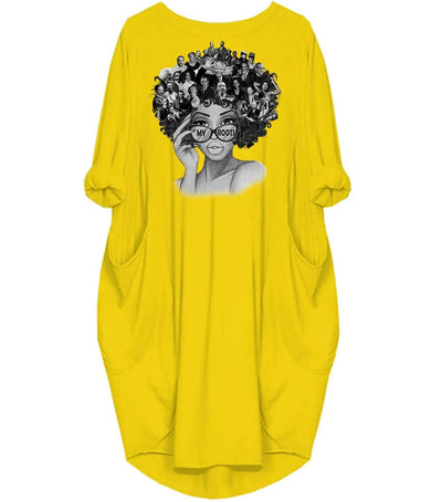 BigProStore African Women Dresses My Roots Shirts Famous African Americans Leaders Afrocentric Design Melanin Long Sleeve Women Dress Black History Gift Ideas Yellow / S (4-6 US)(8 UK) Women Dress