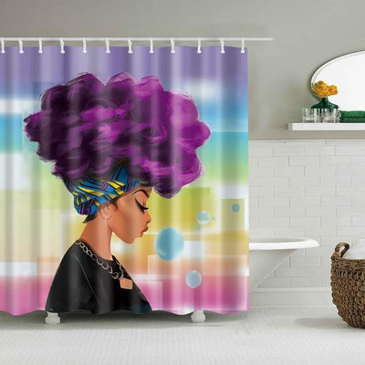 Black Girl Shower Curtain African American Melanin Women Bathroom Decor