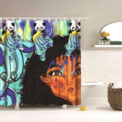 Melanin Afro Girl Shower Curtain African American Women Bathroom Decor