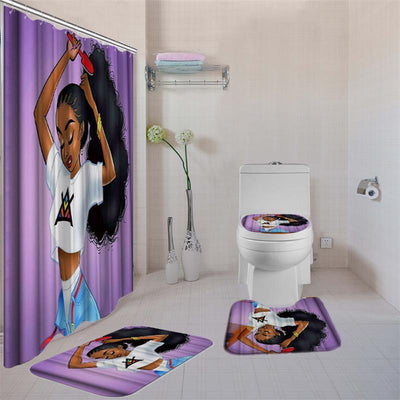 African American Women Shower Curtain Sets 4pcs Melanin Afro Girls Bathroom Decor