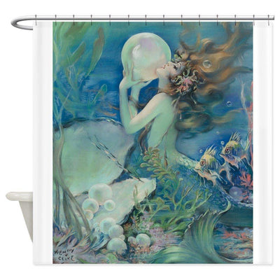 Beautiful Mermaid Shower Curtain Ocean Pearl Themed Bathroom Curtains