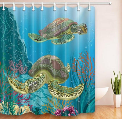 Sea Turtle Bathroom Shower Curtain Modern Beach Theme Tortoise