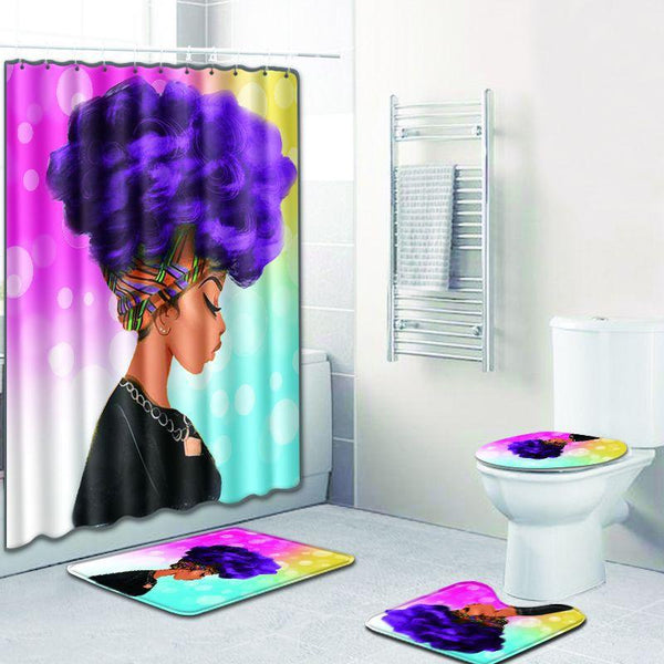 Pretty African Print Melanin Girl Bathroom Shower Curtain Set 4pcs Coo –  BigProStore