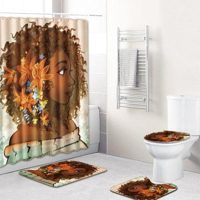 African American Bathroom Set Black Girl Shower Curtain Sets 4pcs Melanin Afro Girls Bathroom Decor