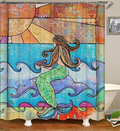 Cute Mermaid Shower Curtain Beautiful Fish Tail Girls Bathroom Curtain