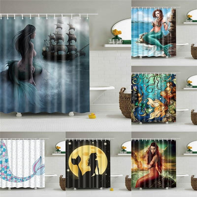 Pretty Mermaid Shower Curtain Cool Ocean Beach Themed Bathroom Curtain
