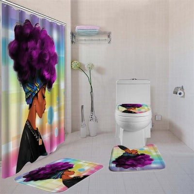 Pretty African Print Melanin Girl Bathroom Shower Curtain Set 4pcs Coo –  BigProStore