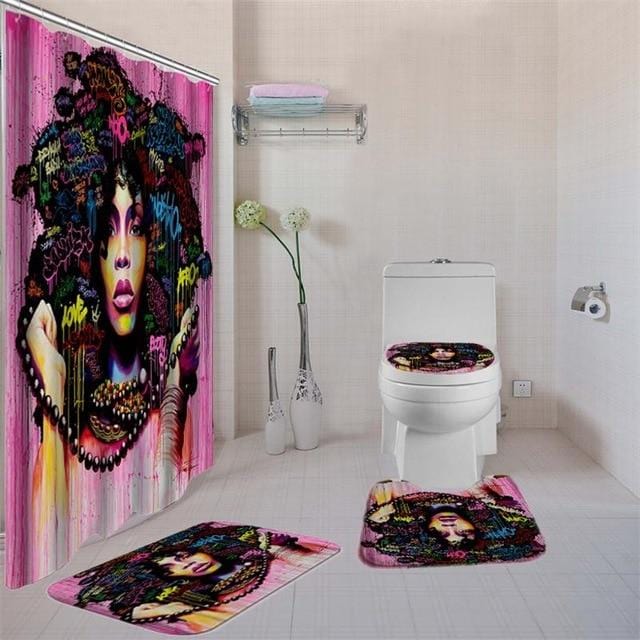 Beautiful African Afro Girl Shower Curtain Set 4pcs Cool African Bathr –  BigProStore