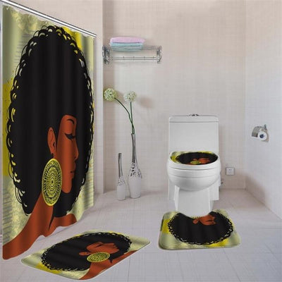 African American Shower Curtain Sets 4pcs Melanin Afro Girls Bathroom Decor