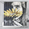 BigProStore Sunny Flower Shower Curtains Sad Girl With Bathroom Decor Ideas Sunflower Shower Curtain