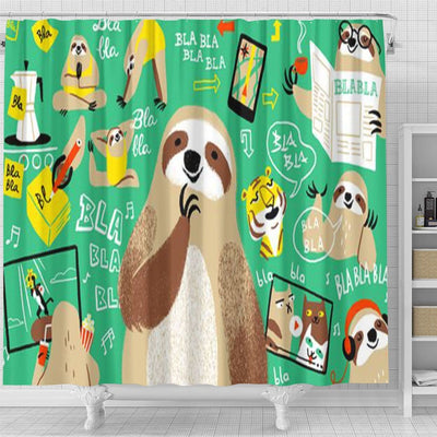 BigProStore Sloth Bathroom Shower Curtains Sloth Languagge Learning Home Bath Decor Sloth Gift Sloth Shower Curtain / Small (165x180cm | 65x72in) Sloth Shower Curtain