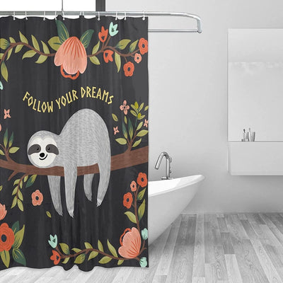 BigProStore Sloth Bath Decor Sloth Sleeping On Tree Fantasy Fabric Bath Bathroom Sloth Gift Sloth Shower Curtain