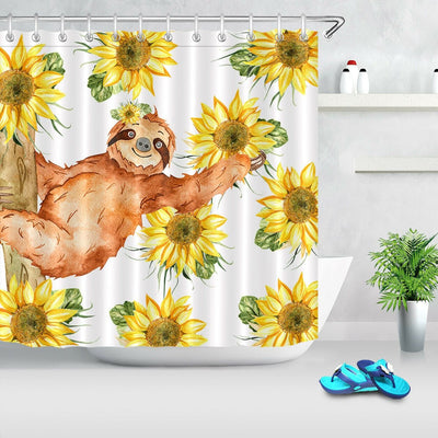 BigProStore Sloth Bathroom Curtains Sloth With Sunflower Bathroom Decor Idea Gifts For Sloth Lovers Sloth Shower Curtain / Small (165x180cm | 65x72in) Sloth Shower Curtain
