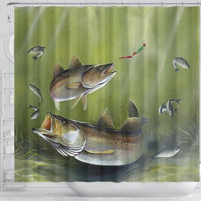 BigProStore Fishing Bathroom Shower Curtains Speckled Trout Geno Peoples Small Bathroom Decor Ideas Fishing Shower Curtain / Small (165x180cm | 65x72in) Fishing Shower Curtain