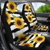 BigProStore Cute Sunflower Car Seat Covers Sunflowers Striped Pattern Print Universal Car Seat Covers Protector Set Of 2 Universal Fit (Set of 2 Car Seat Covers) Car Seat Covers