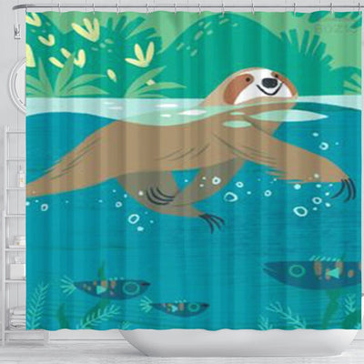 BigProStore Sloth Shower Curtain Swimming Sloth Small Bathroom Decor Ideas Sloth Presents Sloth Shower Curtain