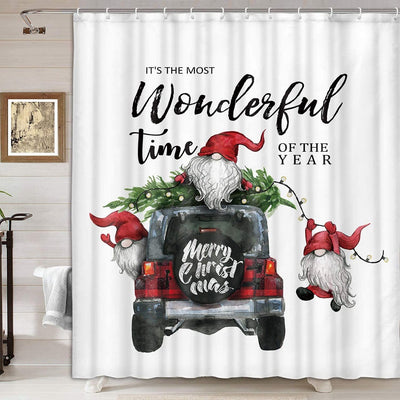 BigProStore Gnome Christmas Shower Curtain The Most Wonderful Time Of The Year Shower Curtain Polyester Waterproof Bathroom Accessories 3 Sizes Gnome Shower Curtain / Small (165x180cm | 65x72in) Gnome Shower Curtain