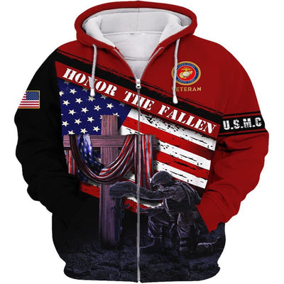 BigProStore U.S.M.C Veteran Apparel Veteran Usmc Honor The Fallen Usa Army Hoodie - Sweatshirt - Tshirt - Zip Hoodie Zip Hoodie / S