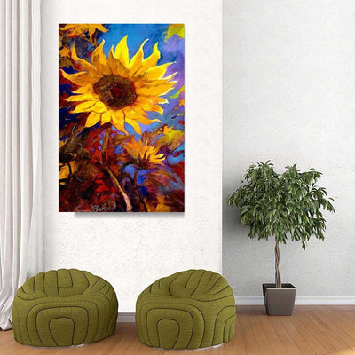 BigProStore Sunflower Magic Canvas Watercolor Sunny Beauty Flower Room Decor Canvas / 32" x 48" Canvas