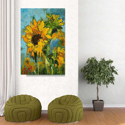 BigProStore Sunflower Illustration Art Canvas Yellow Sunset Flower Designs Canvas / 32" x 48" Canvas